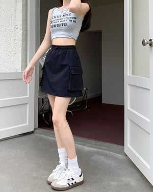 Drawstring Cargo Mini Skirt