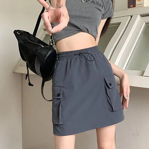 Drawstring Cargo Mini Skirt