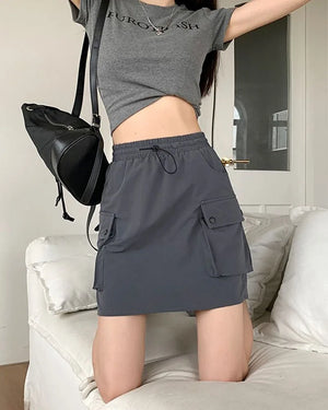 Drawstring Cargo Mini Skirt
