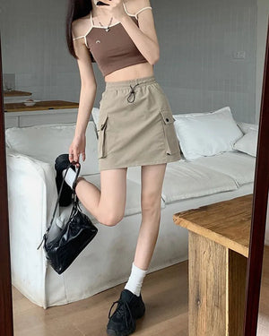 Drawstring Cargo Mini Skirt