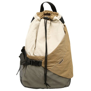 Beige and black drawstring techwear backpack, 20 to 35 litres