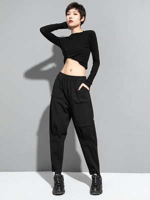 Elastic Waist Cargo Pants For Women