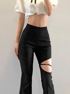 Elastic Waist Cut Out Pants