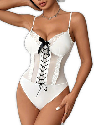 Elegant Lace White Bodysuit - product view on white background