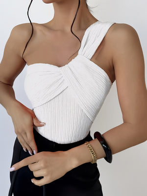Elegant One-Shoulder White Bodysuit