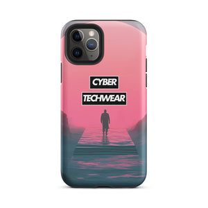 Elegant Pink iPhone Case for iPhone 11 Pro, back view of the pink sky and figure on a pier print