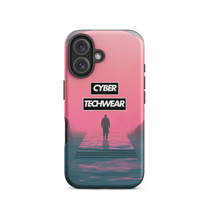 Elegant Pink iPhone Case for iPhone 16, back view of the pink sky and figure on a pier print