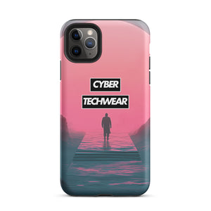 Elegant Pink iPhone Case for iPhone 11 Pro Max, back view of the pink sky and figure on a pier print