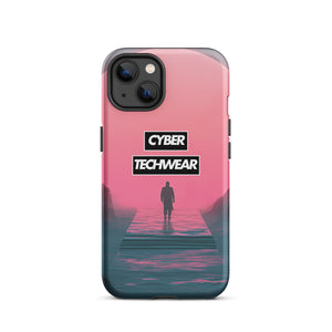 Elegant Pink iPhone Case for iPhone 13, back view of the pink sky and figure on a pier print