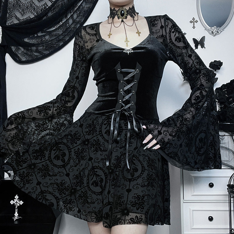 Elegant Velvet Gothic Dress Cyber Techwear Elegant Velvet Gothic Dress Cyber Techwear
