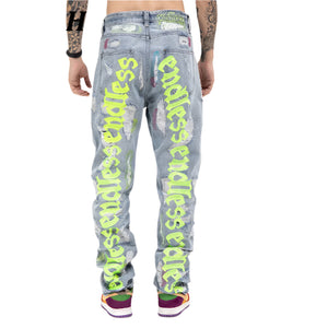 Embroidered Denim Cyberpunk Pants