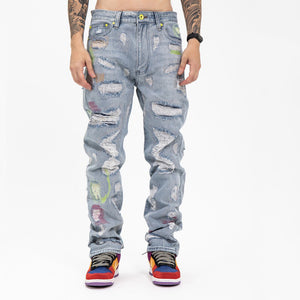 Embroidered Denim Cyberpunk Pants