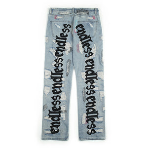 Embroidered Denim Cyberpunk Pants