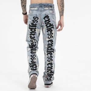 Embroidered Denim Cyberpunk Pants