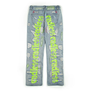 Embroidered Denim Cyberpunk Pants