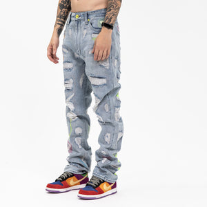 Embroidered Denim Cyberpunk Pants