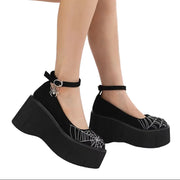 Embroidered Heeled Shoes Y2K