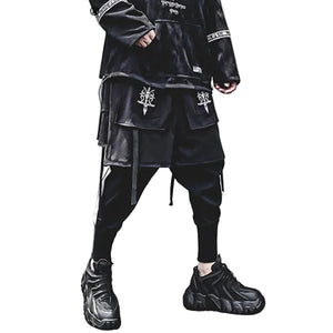 Embroidered Two Piece Cargo Pants in black — dark techwear streetwear, view 1 of 7
