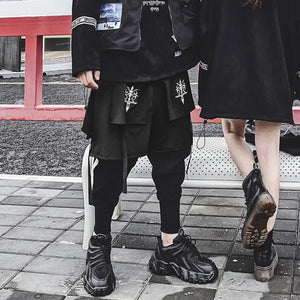Embroidered Two Piece Cargo Pants in black — dark techwear streetwear, view 2 of 7