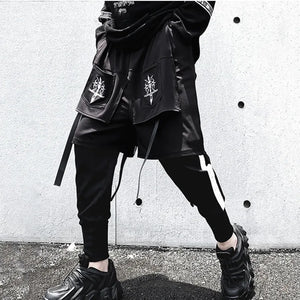 Embroidered Two Piece Cargo Pants in black — dark techwear streetwear, view 3 of 7