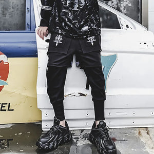 Embroidered Two Piece Cargo Pants in black — dark techwear streetwear, view 4 of 7