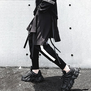 Embroidered Two Piece Cargo Pants in black — dark techwear streetwear, view 5 of 7