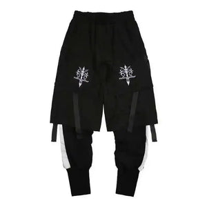 Embroidered Two Piece Cargo Pants in black — dark techwear streetwear, view 7 of 7