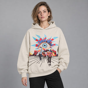 Embroidery Eye Y2k hoodie – worn by a woman