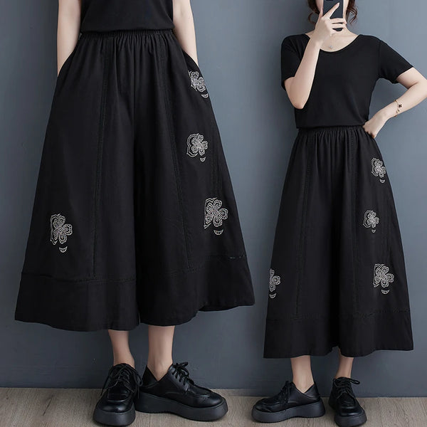 Embroidery Floral Fashion Skirt Pants