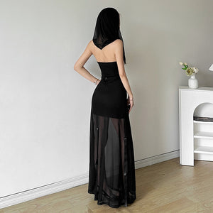 Ethereal Gothic Mesh Maxi Dress