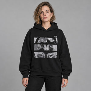 Eye Contact Graphic Hoodie Y2K – worn by a woman