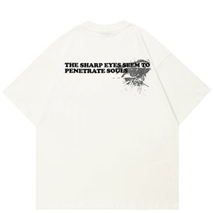 Eyes Print Casual White Y2K Graphic Tees