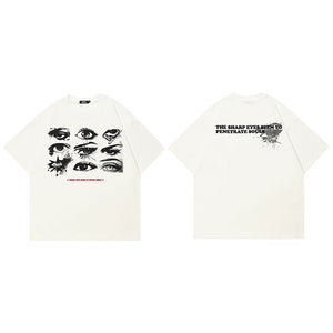 Eyes Print Casual White Y2K Graphic Tees