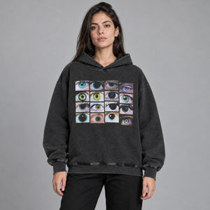 Eyes World Y2k hoodie – worn by a woman
