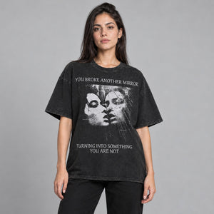 Faded Black Y2K Graphic T Shirt – worn by a woman