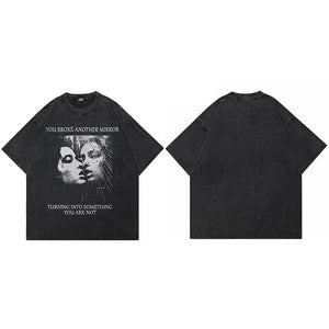 Faded Black Y2K Graphic T Shirt