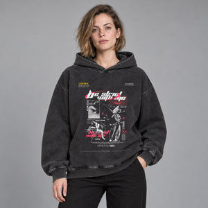 Faded Black Y2K Hoodie – worn by a woman