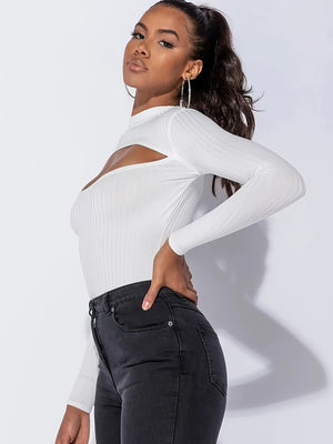 Fashion Long Sleeve White Bodysuit