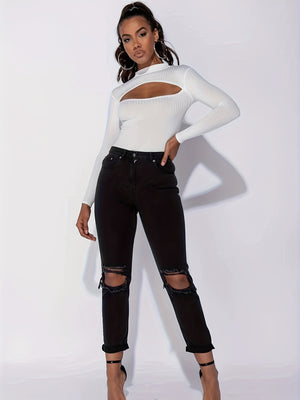 Fashion Long Sleeve White Bodysuit