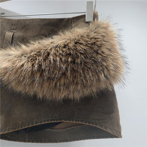 Faux Fur Belted Y2K Skirt