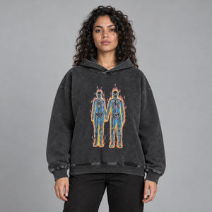 Flaming Skeleton Graphic Y2K Hoodie – worn by a woman