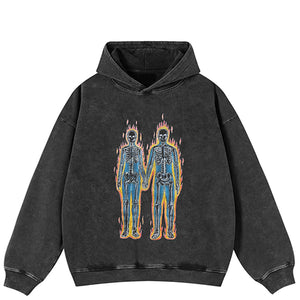 Flaming Skeleton Graphic Y2K Hoodie