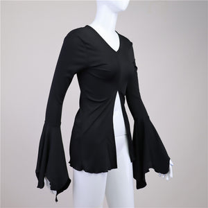 Flare Sleeve V-neck Black Top