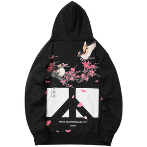 Floral Bird Print Y2K Hoodie