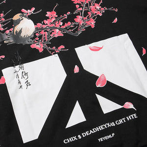 Floral Bird Print Y2K Hoodie