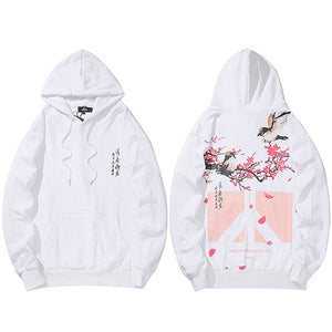 Floral Bird Print Y2K Hoodie