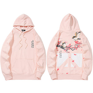 Floral Bird Print Y2K Hoodie