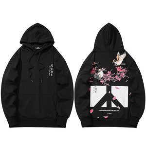 Floral Bird Print Y2K Hoodie