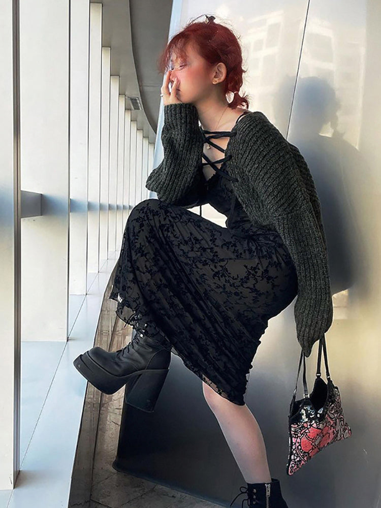 Floral Casual Goth Dress Cyber Techwear Floral Casual Goth Dress Cyber Techwear