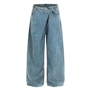 Folded Waist Washed Blue Y2K Jeans